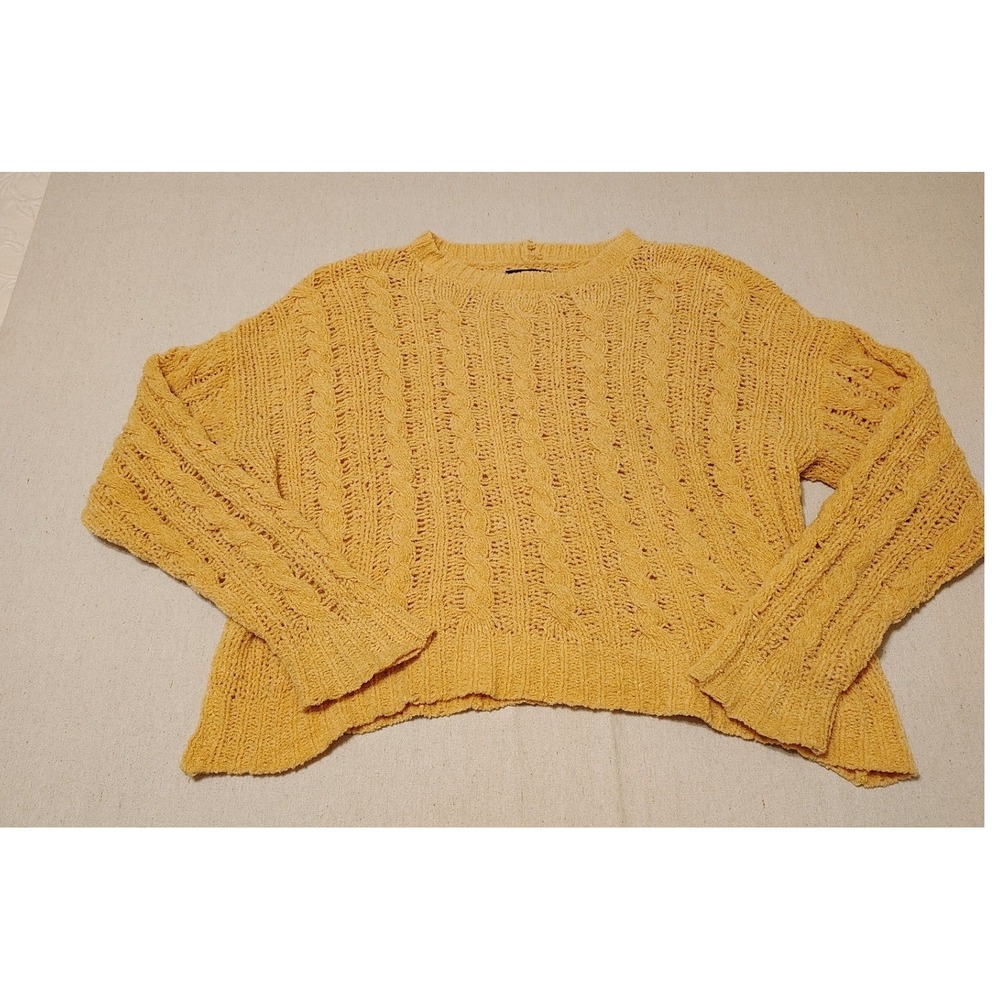 American Eagle Outfitters Mustard Yellow Cable Knit Chenille Sweater Large